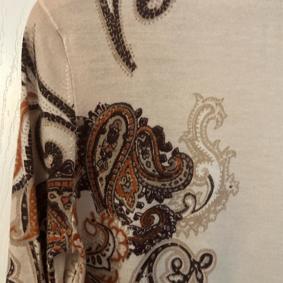 Talbots Cream and Brown Paisley Sweater Pure Merino Wool - Picture 7 of 13